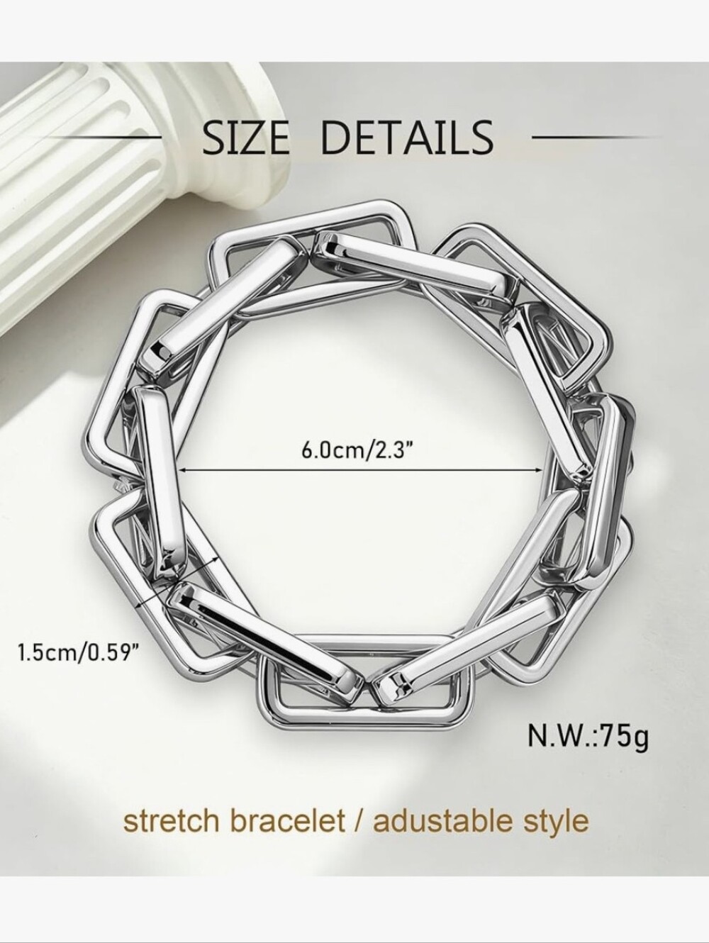 Gold Rectangular Link Bracelet - Picture 6 of 8